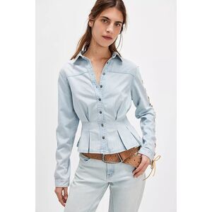 Free People Lala Lace Buttondown Shirt Top Cropped Long Sleeve Cotton L 276256